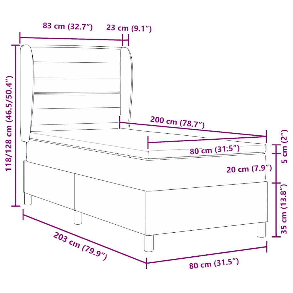 Box spring seng med madras Lysegrå 200 x 80 cm Stof