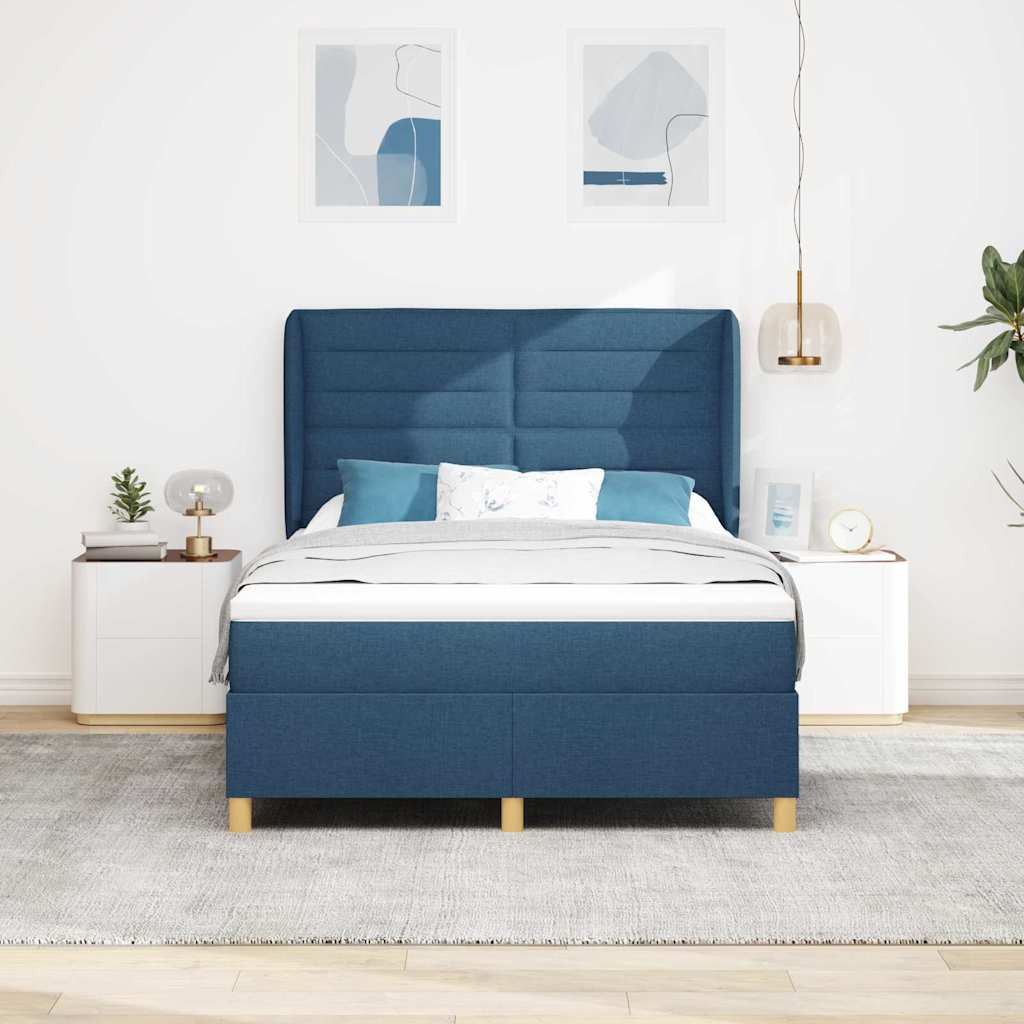Box spring seng med madras med hovedgærde Blå 200 x 140 cm Stof