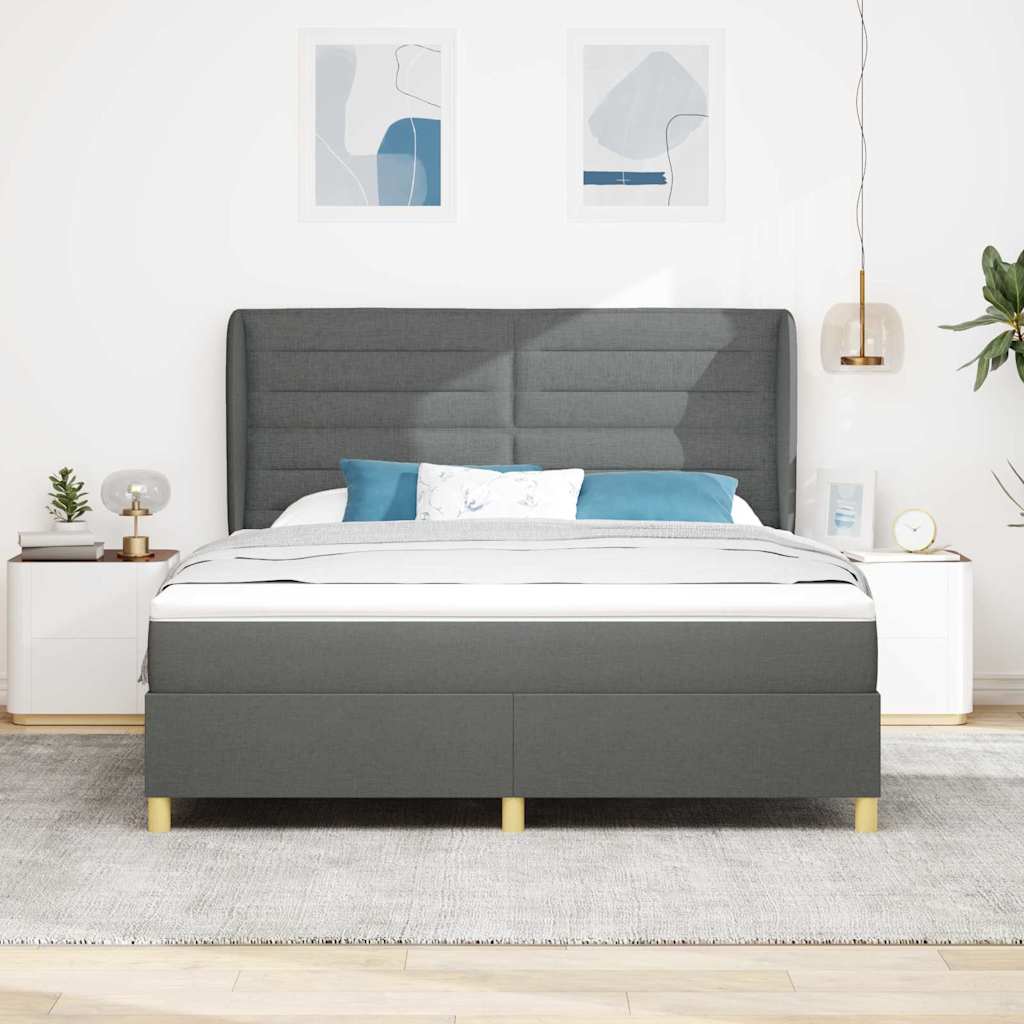 Box spring seng med madras Mørkegrå 200 x 180 cm Stof
