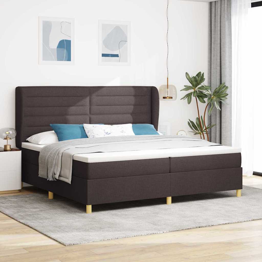 Box spring seng med madras Mørk Brun 200 x 200 cm Stof