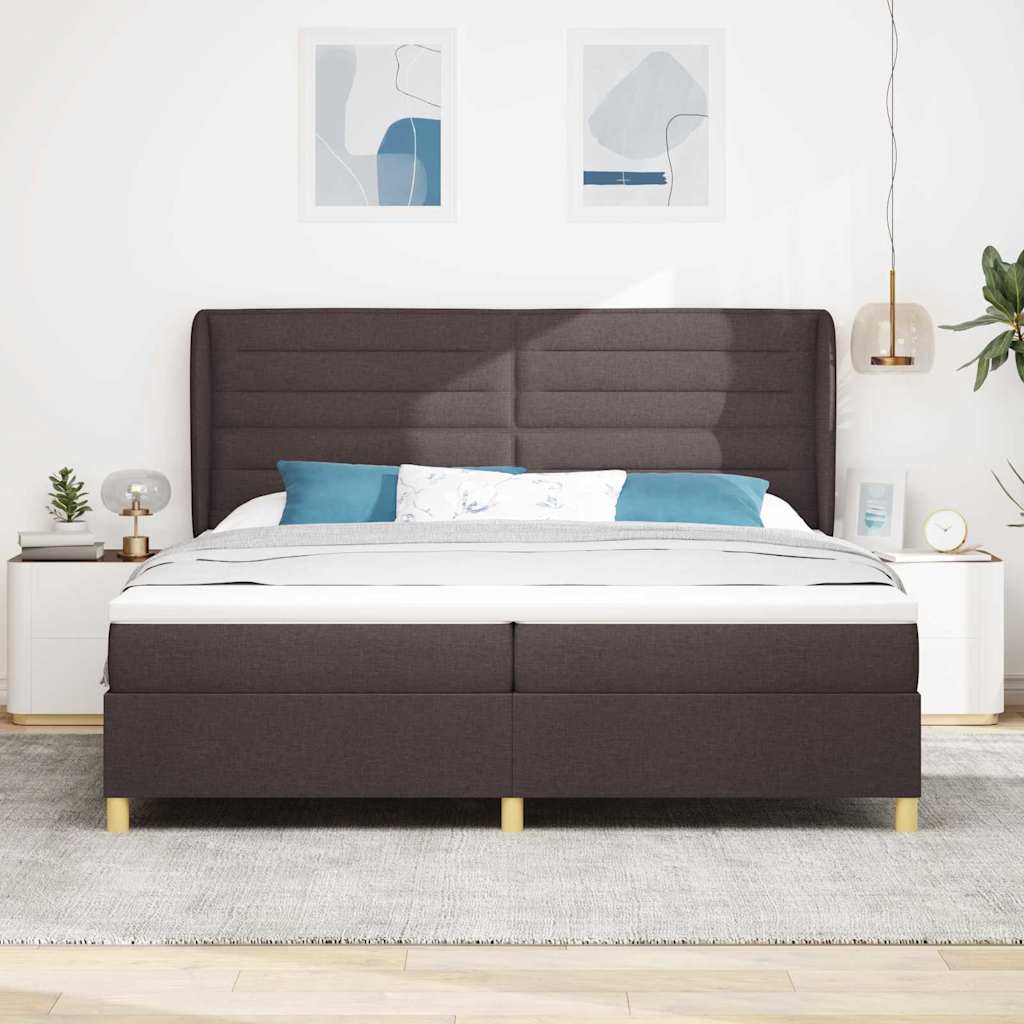 Box spring seng med madras Mørk Brun 200 x 200 cm Stof