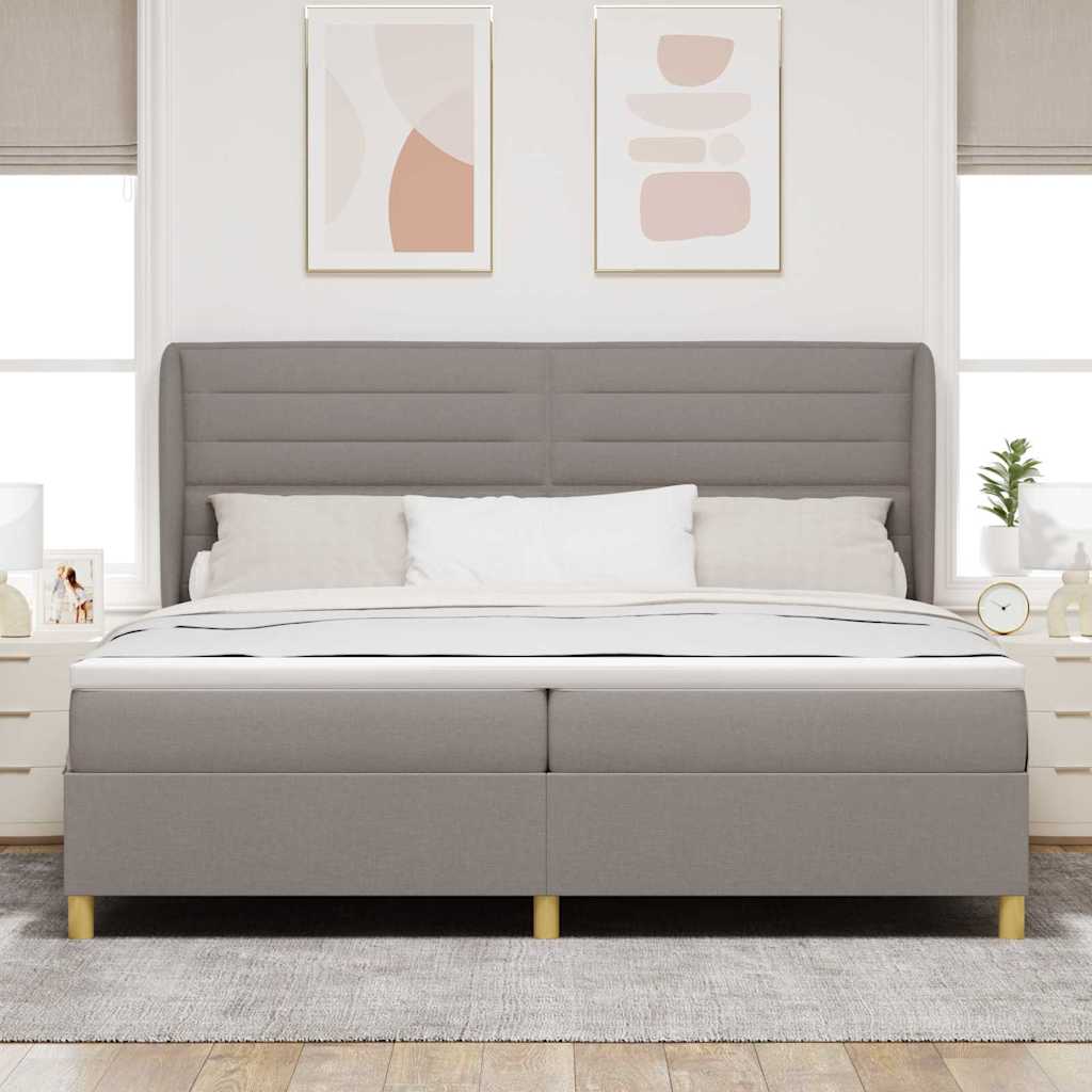 Box spring seng med hovedgærde Gråbrun 200 x 200 cm Stof