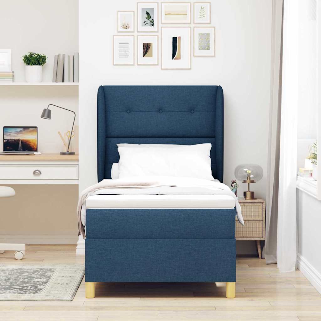 Box spring seng med hovedgærde Blå 200 x 90 cm Stof