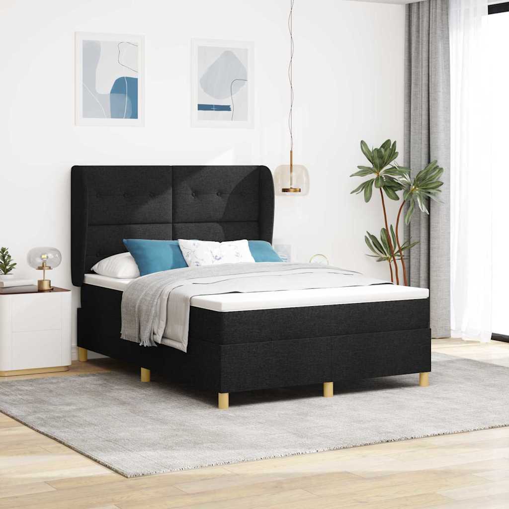 Box spring seng med hovedgærde Sort 200 x 140 cm Stof