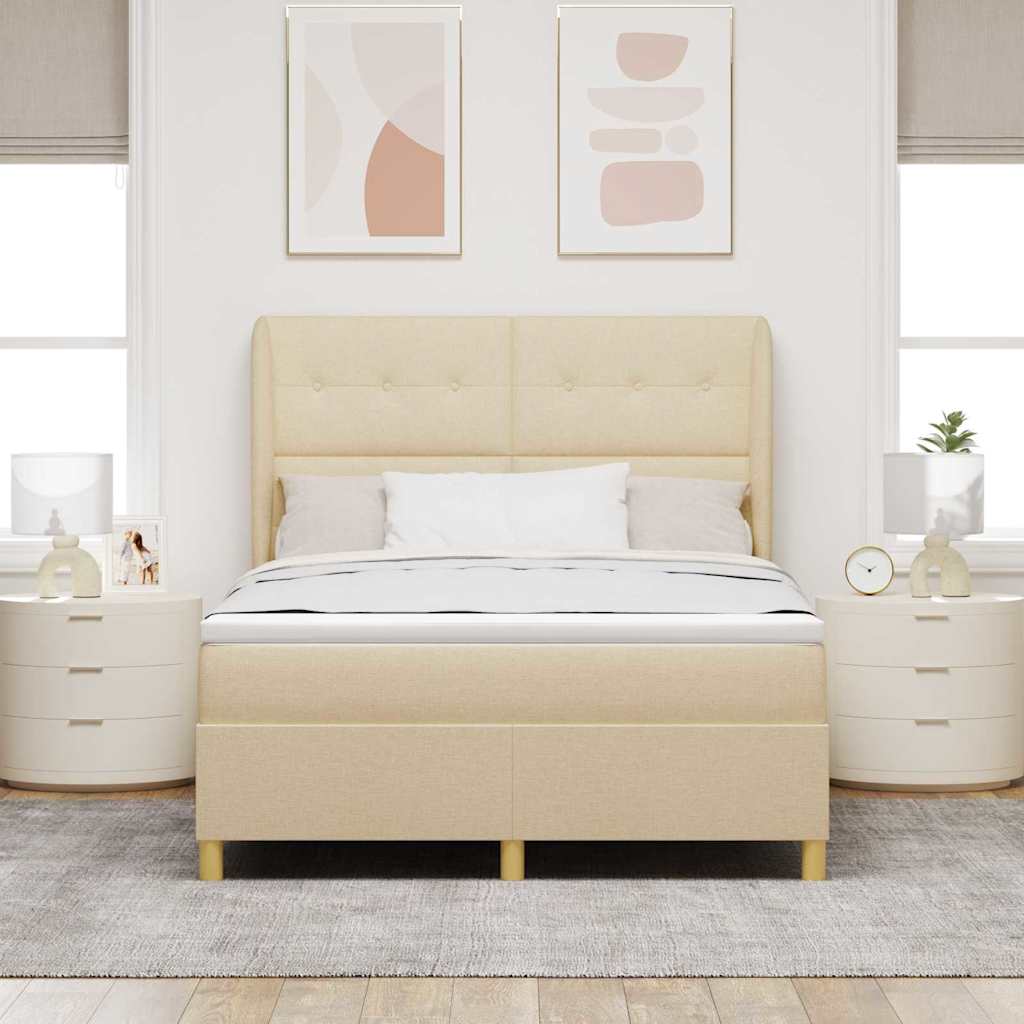 Box spring seng med hovedgærde Creme 200 x 160 cm Stof