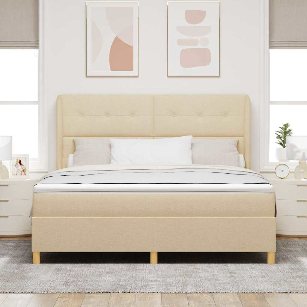 Box spring seng med hovedgærde Creme 200 x 180 cm Stof
