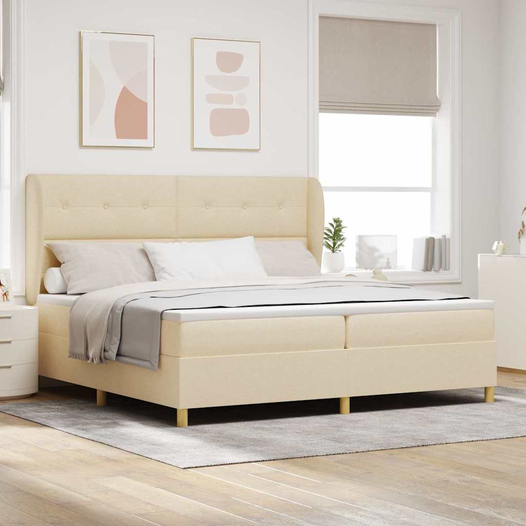 Box spring seng med hovedgærde Creme 200 x 200 cm Stof