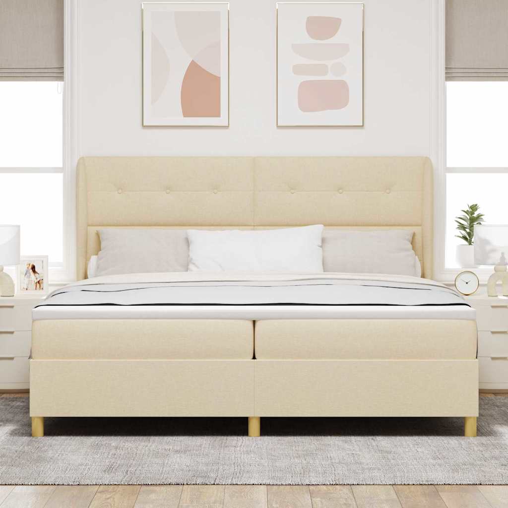 Box spring seng med hovedgærde Creme 200 x 200 cm Stof