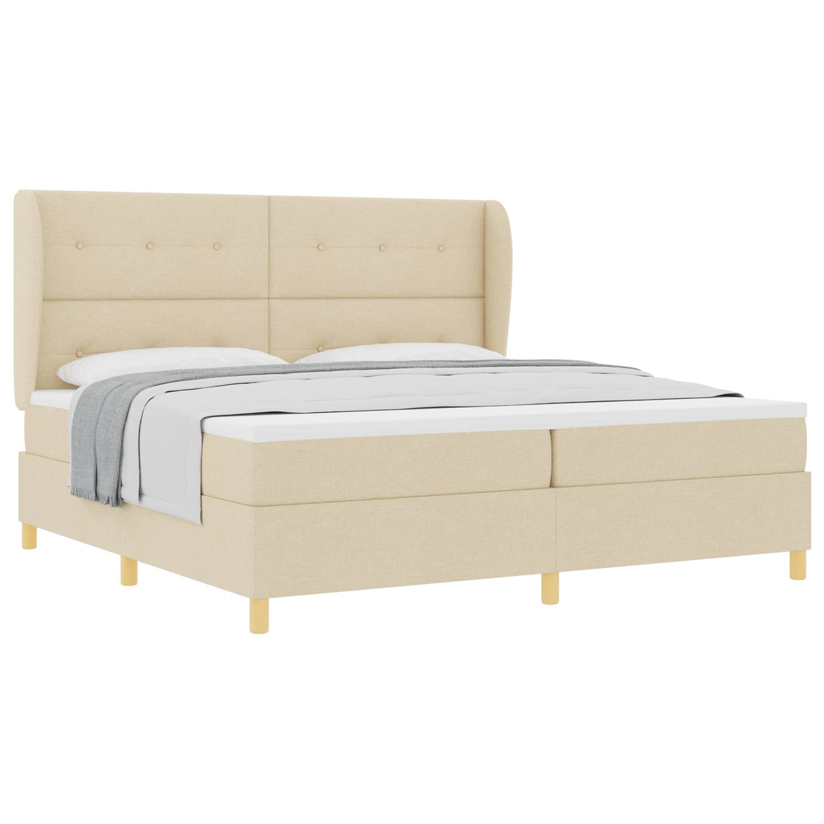 Box spring seng med hovedgærde Creme 200 x 200 cm Stof