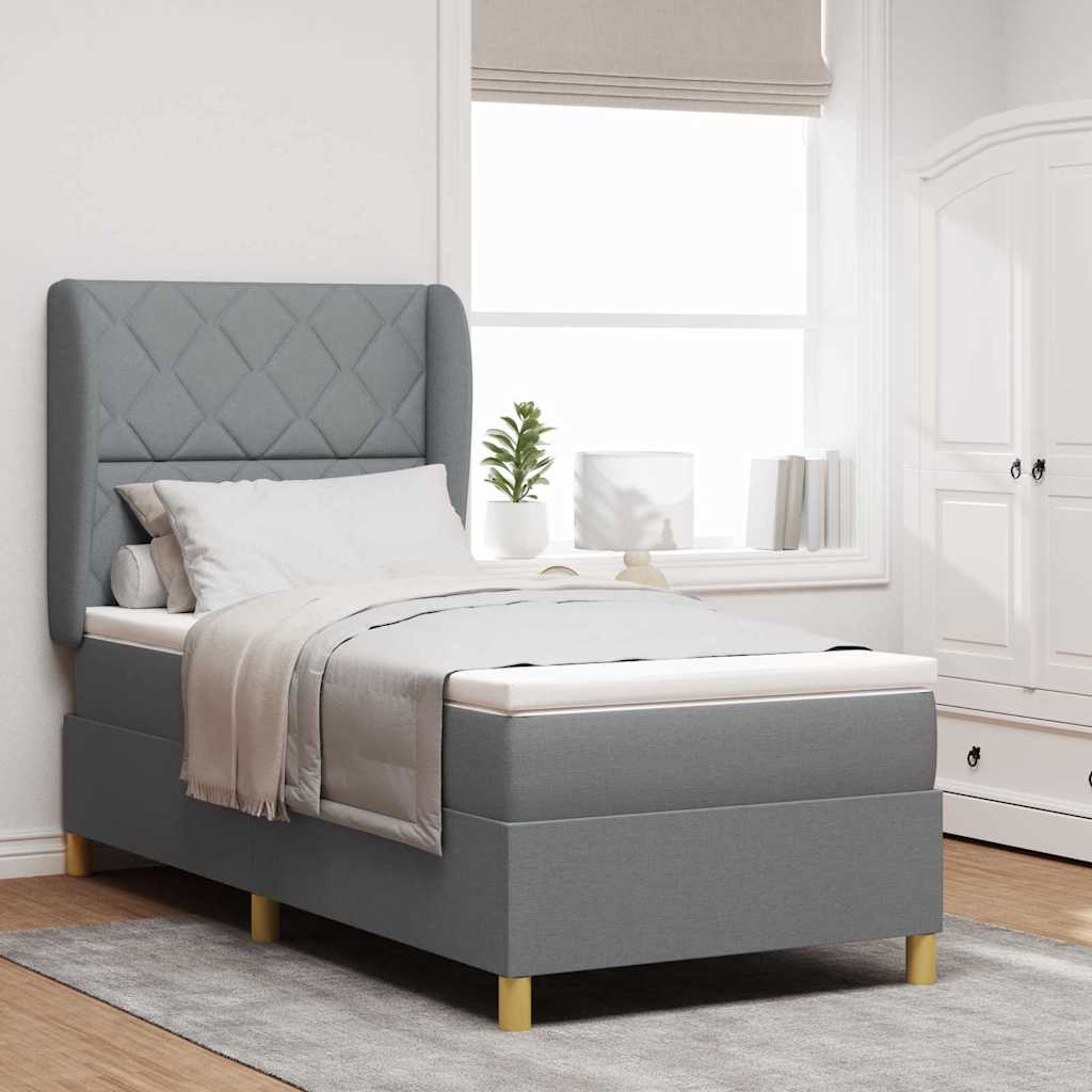 Box spring seng med hovedgærde Lysegrå 190 x 90 cm Stof