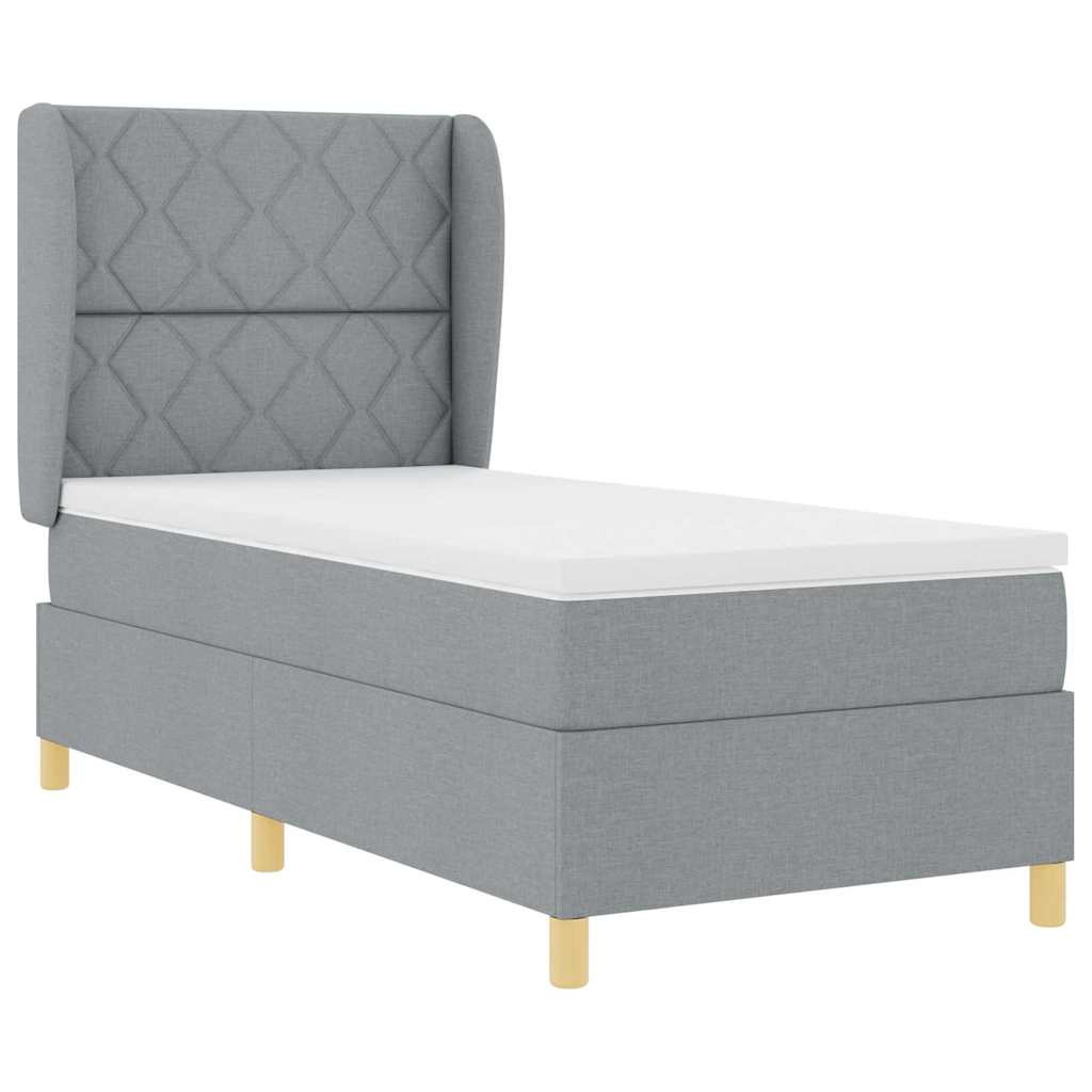 Box spring seng med hovedgærde Lysegrå 190 x 90 cm Stof