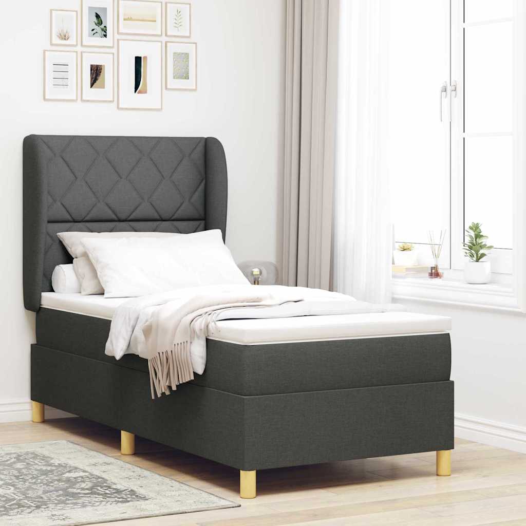 Box spring seng med hovedgærde Mørkegrå 190 x 90 cm Stof