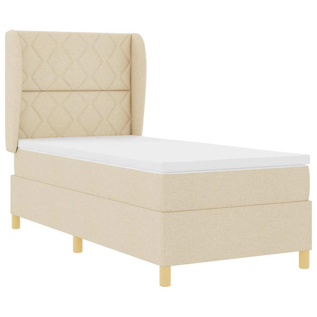 Box spring seng med hovedgærde Creme 190 x 90 cm Stof