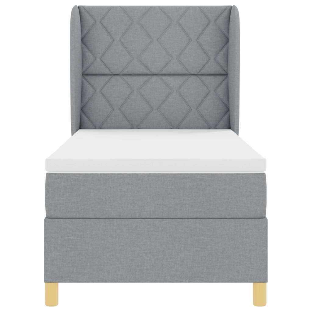 Box spring seng med hovedgærde Lysegrå 200 x 90 cm Stof