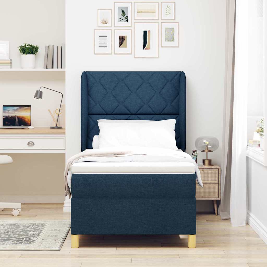 Box spring seng med hovedgærde Blå 200 x 90 cm Stof