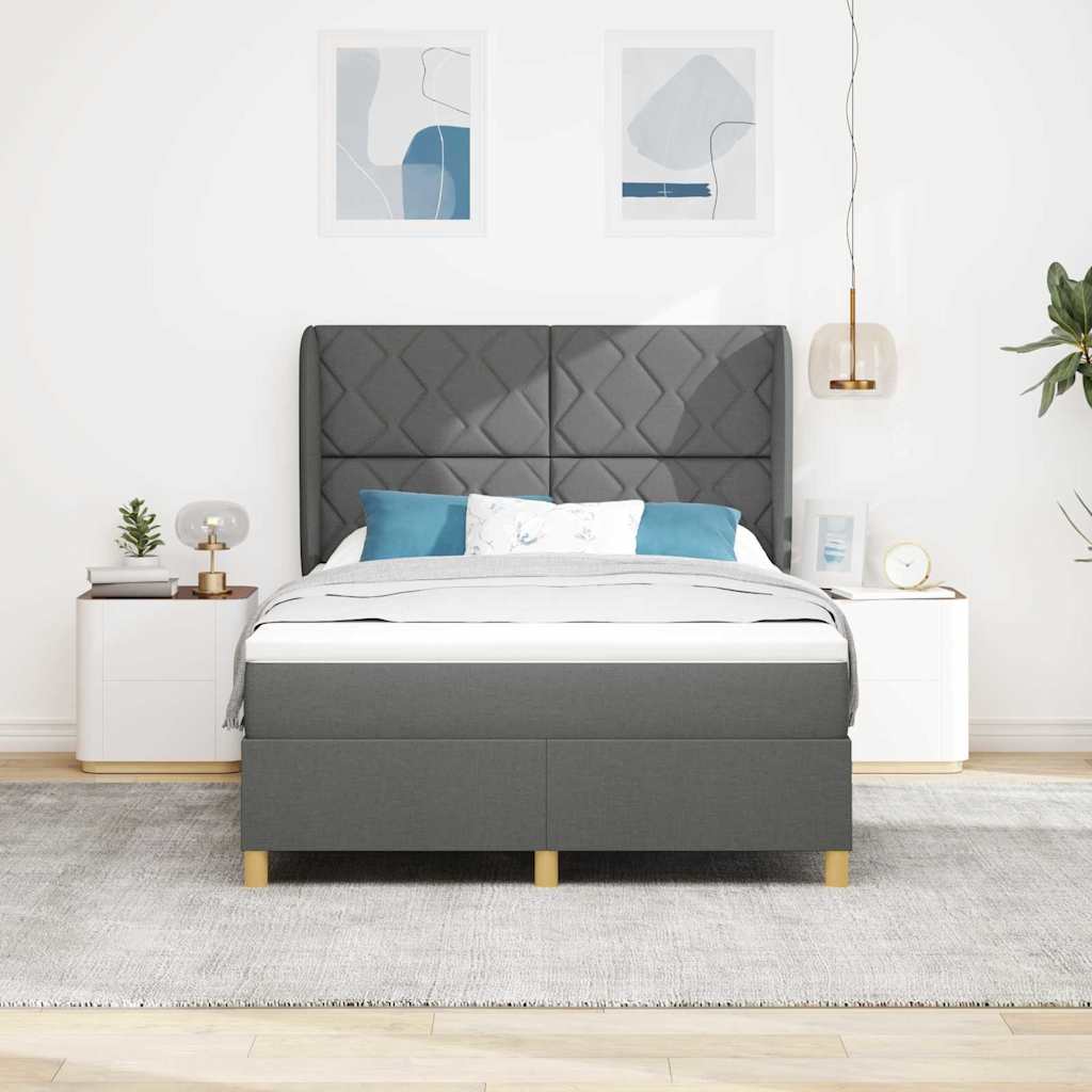 Box spring seng med hovedgærde Mørkegrå 190 x 140 cm Stof