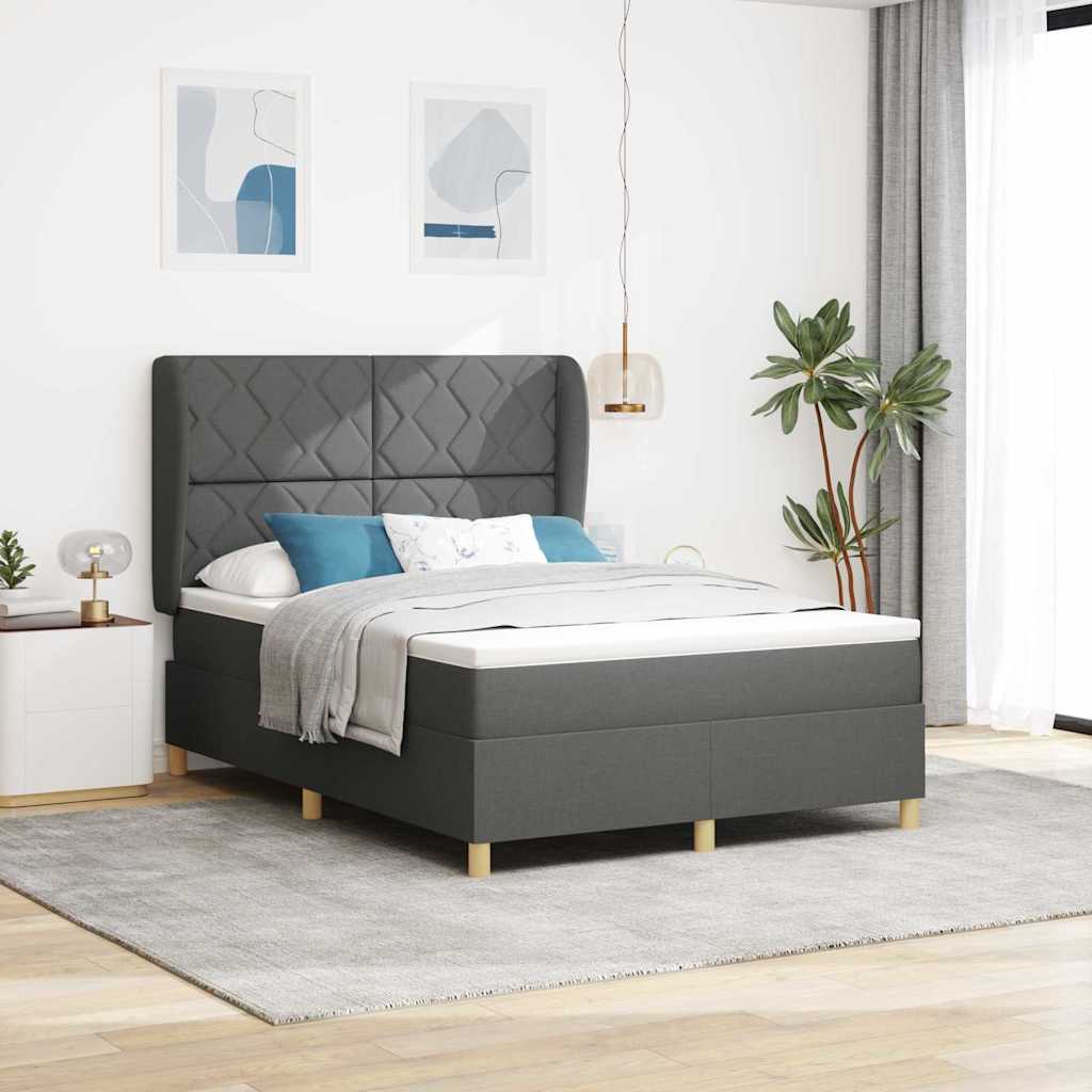 Box spring seng med hovedgærde Mørkegrå 200 x 140 cm Stof