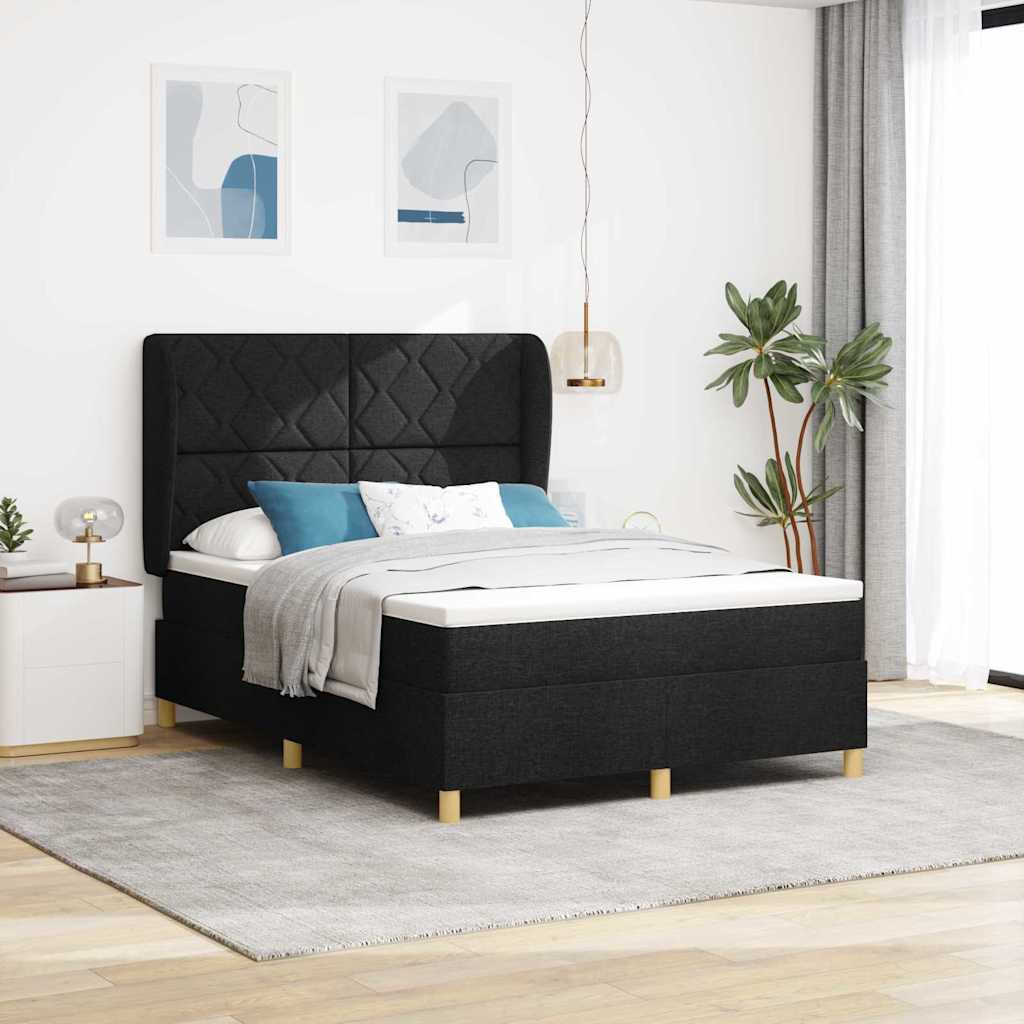 Box spring seng med hovedgærde Sort 200 x 140 cm Stof