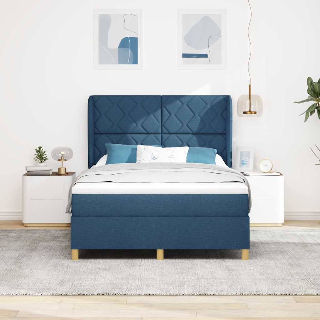 Box spring seng med hovedgærde Blå 200 x 140 cm Stof
