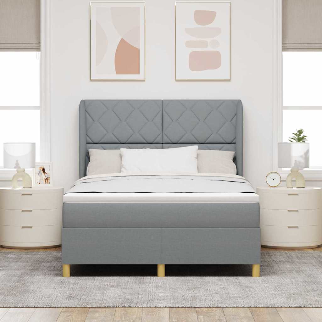 Box spring seng med hovedgærde Lysegrå 200 x 160 cm Stof