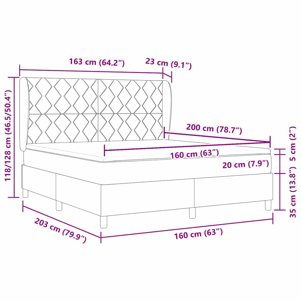 Box spring seng med hovedgærde Sort 200 x 160 cm Stof