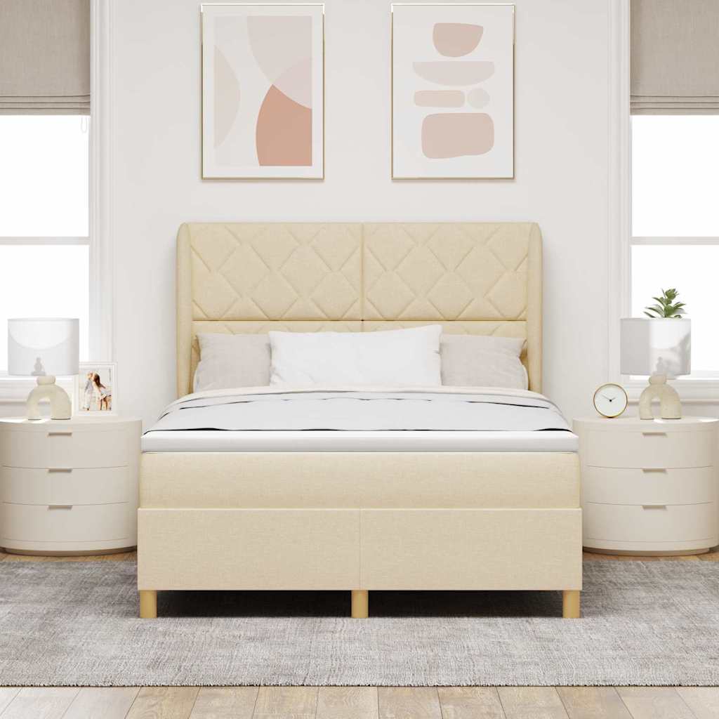 Box spring seng med hovedgærde Creme 200 x 160 cm Stof
