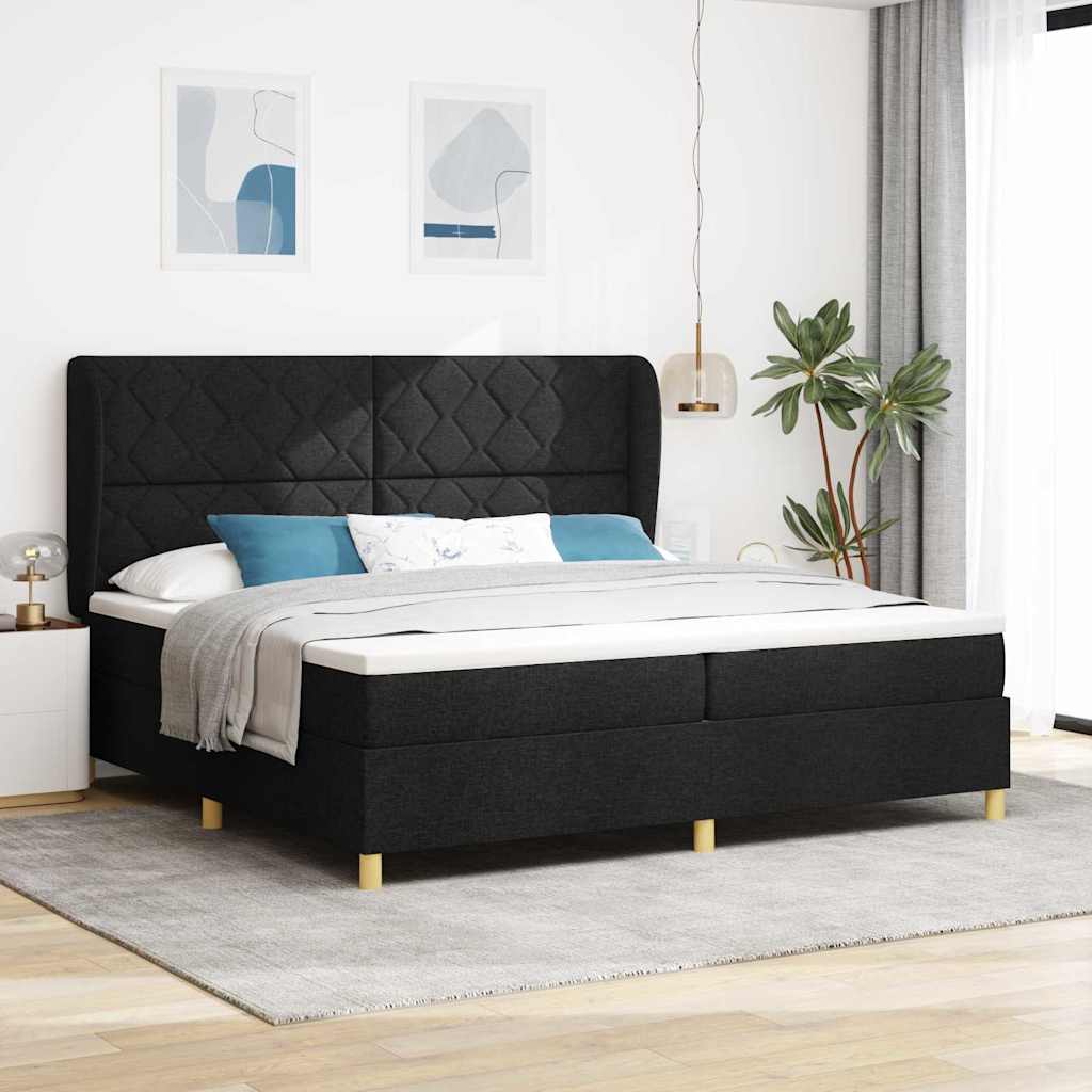 Box spring seng med hovedgærde Sort 200 x 200 cm Stof
