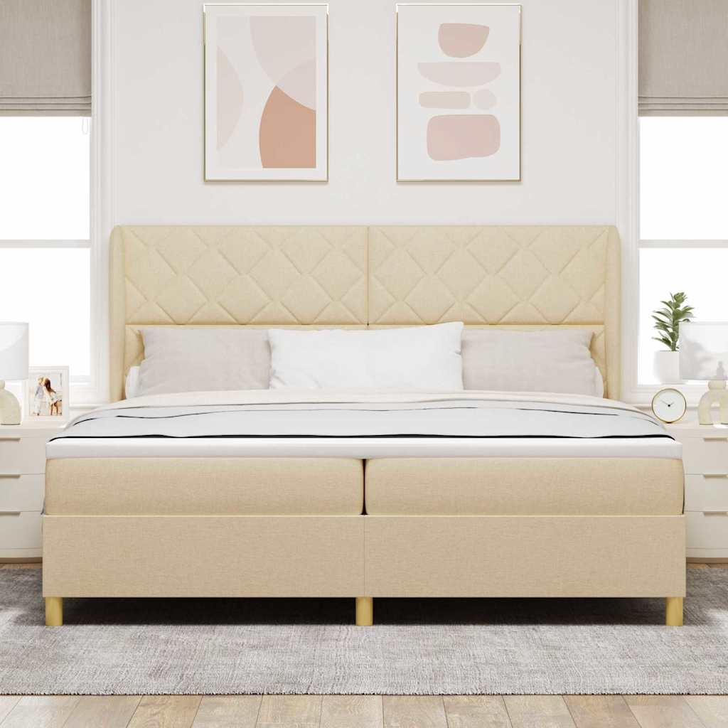 Box spring seng med hovedgærde Creme 200 x 200 cm Stof