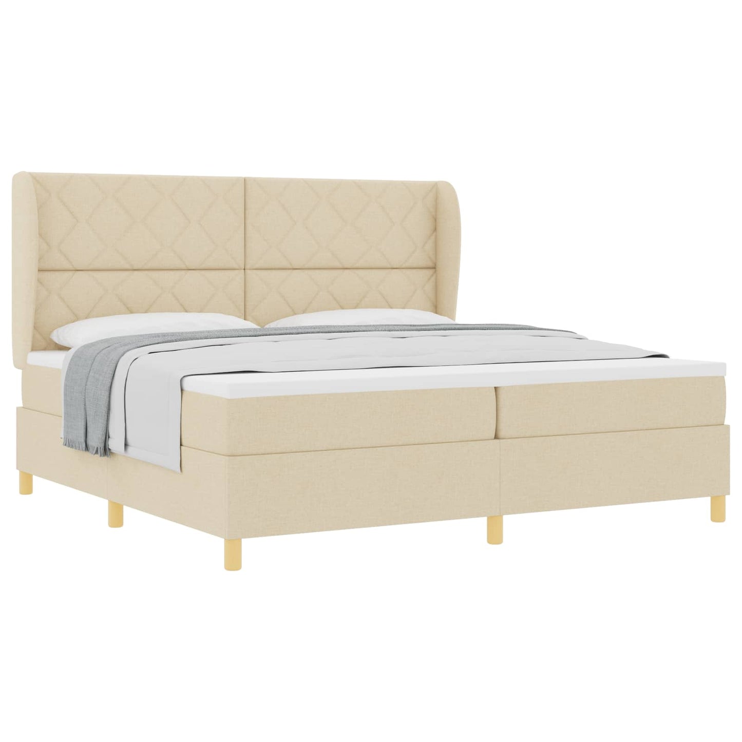 Box spring seng med hovedgærde Creme 200 x 200 cm Stof