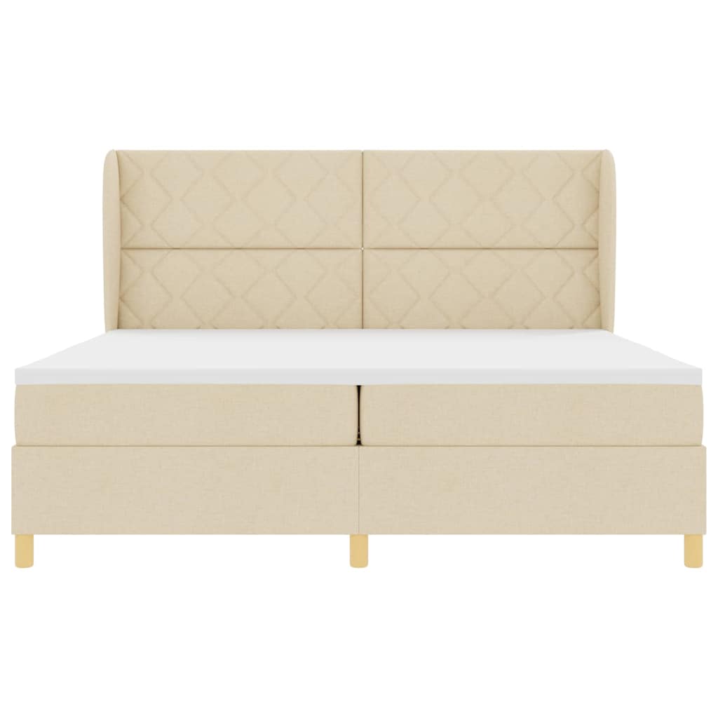 Box spring seng med hovedgærde Creme 200 x 200 cm Stof