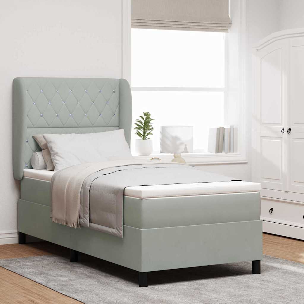 Box spring seng med madras Lysegrå 190 x 90 cm Fløjl