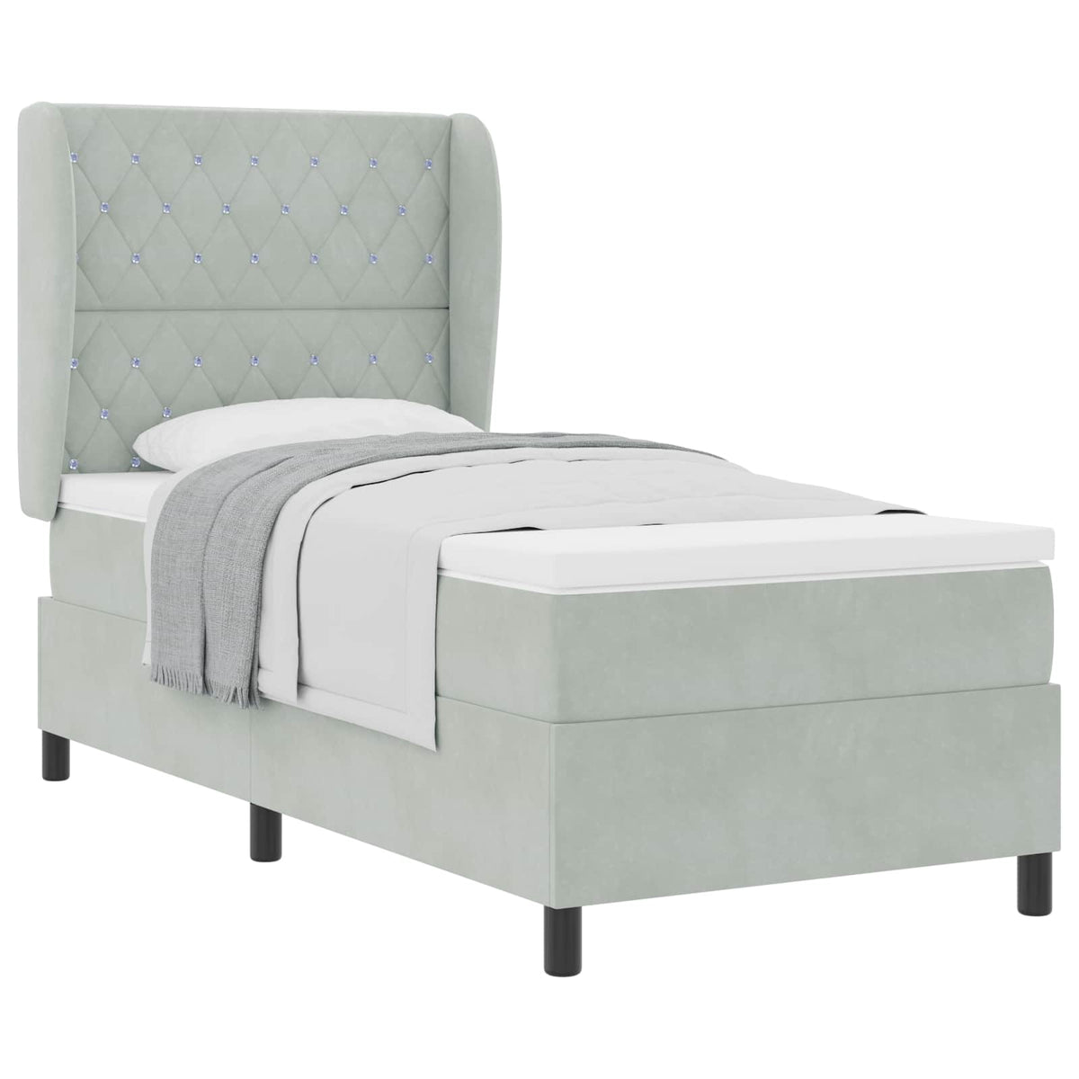 Box spring seng med madras Lysegrå 190 x 90 cm Fløjl