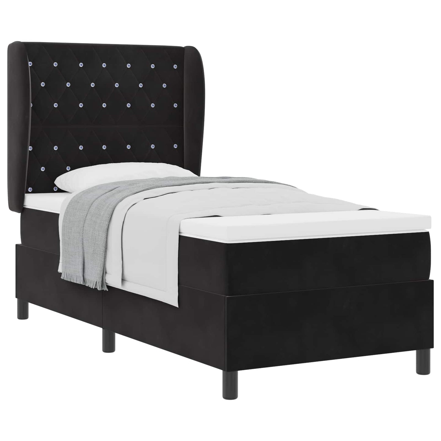 Box spring seng med madras Sort 190 x 90 cm Fløjl