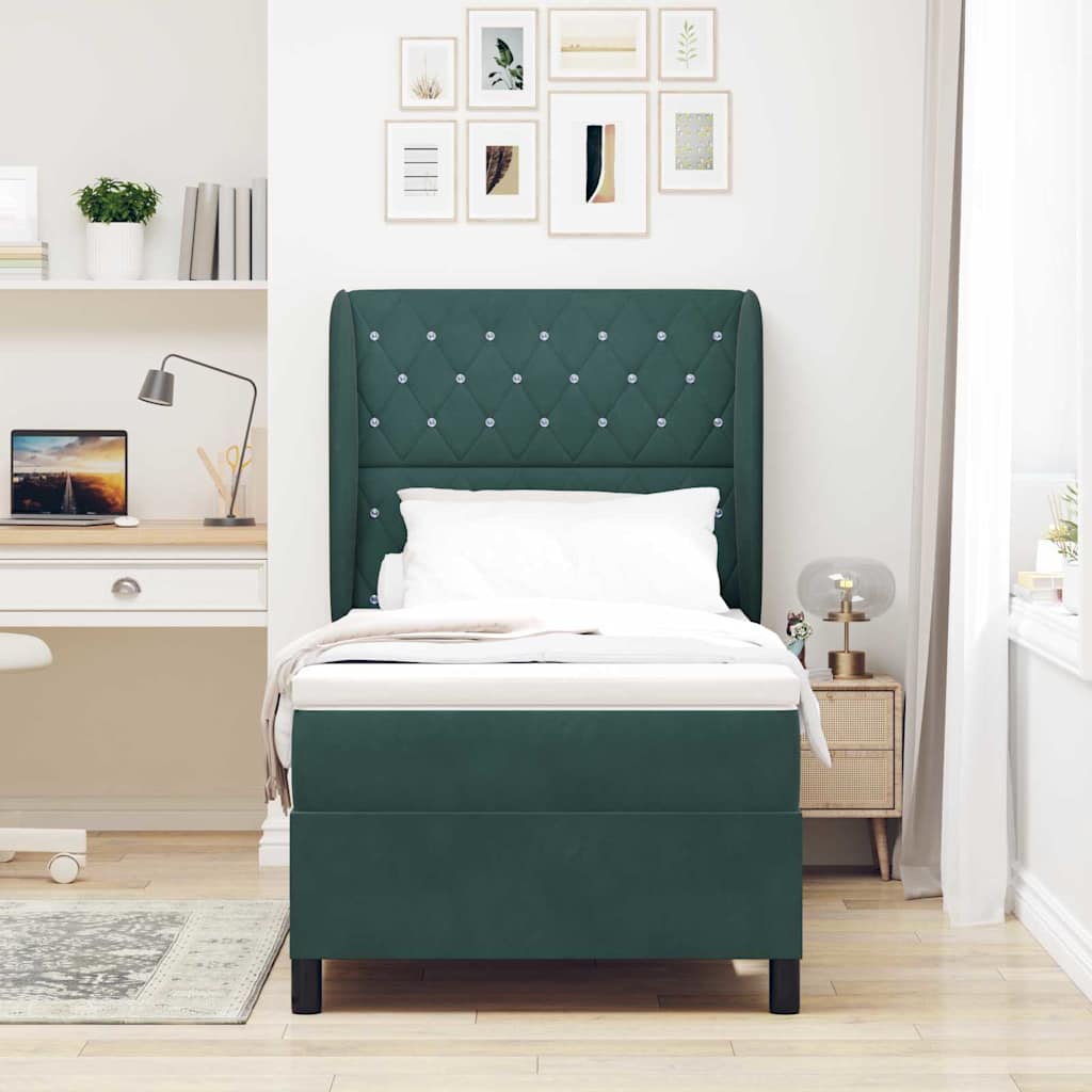 Box spring seng med madras Mørkegrøn 190 x 90 cm Fløjl