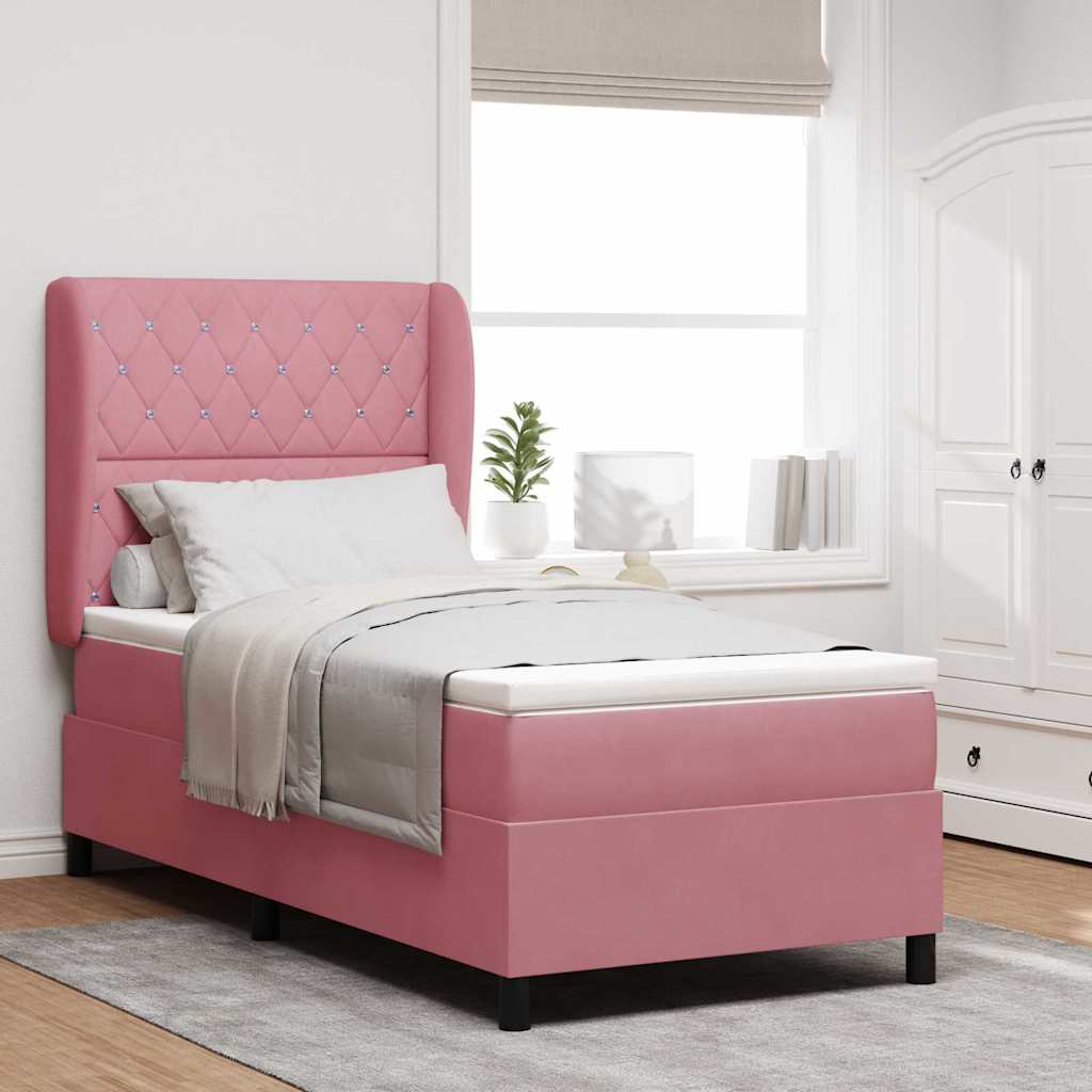 Box spring seng med hovedgærde Lyserød 190 x 90 cm Fløjl
