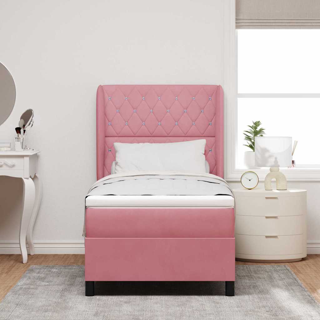 Box spring seng med hovedgærde Lyserød 190 x 90 cm Fløjl
