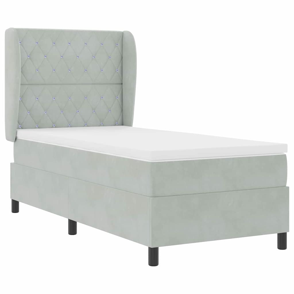 Box spring seng med madras Lysegrå 200 x 90 cm Fløjl