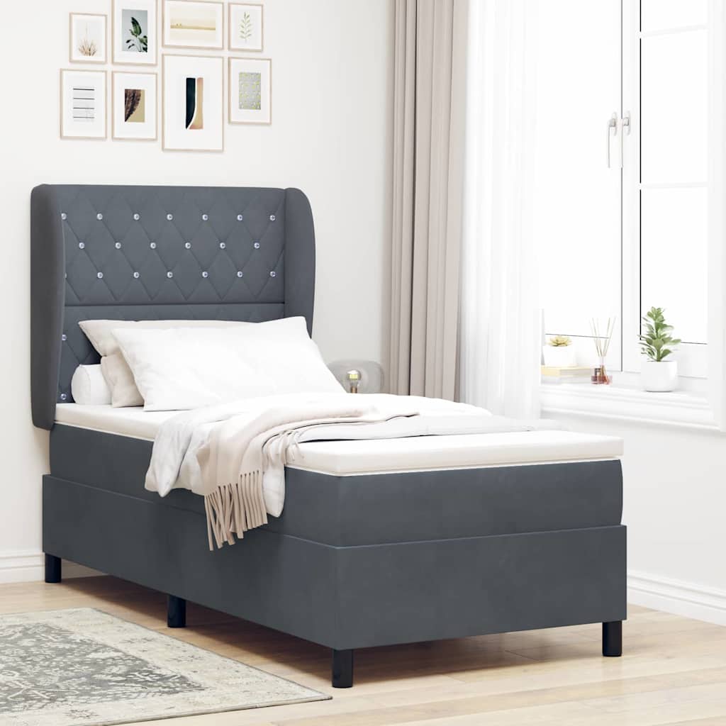 Box spring seng med hovedgærde Mørkegrå 200 x 90 cm Fløjl