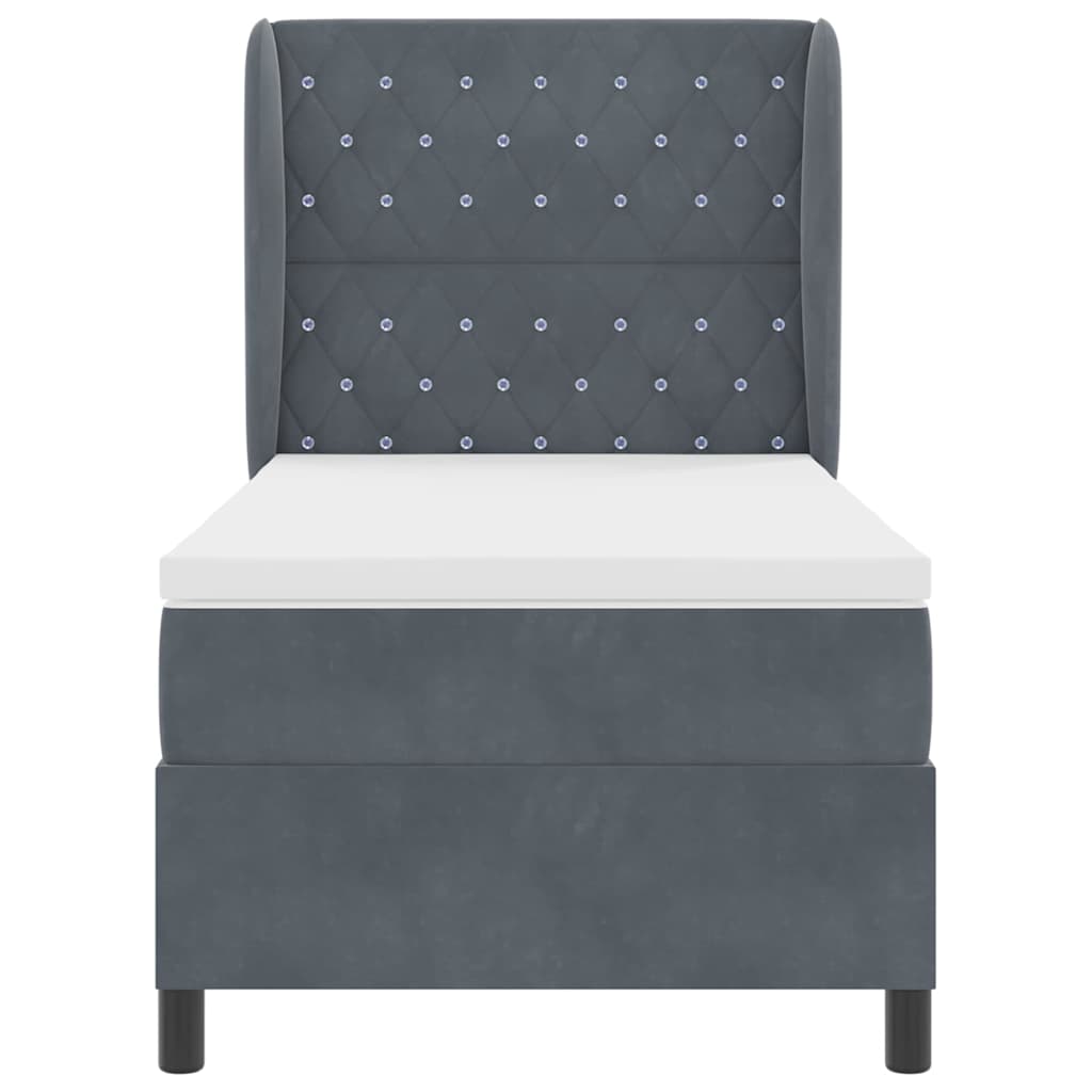 Box spring seng med hovedgærde Mørkegrå 200 x 90 cm Fløjl