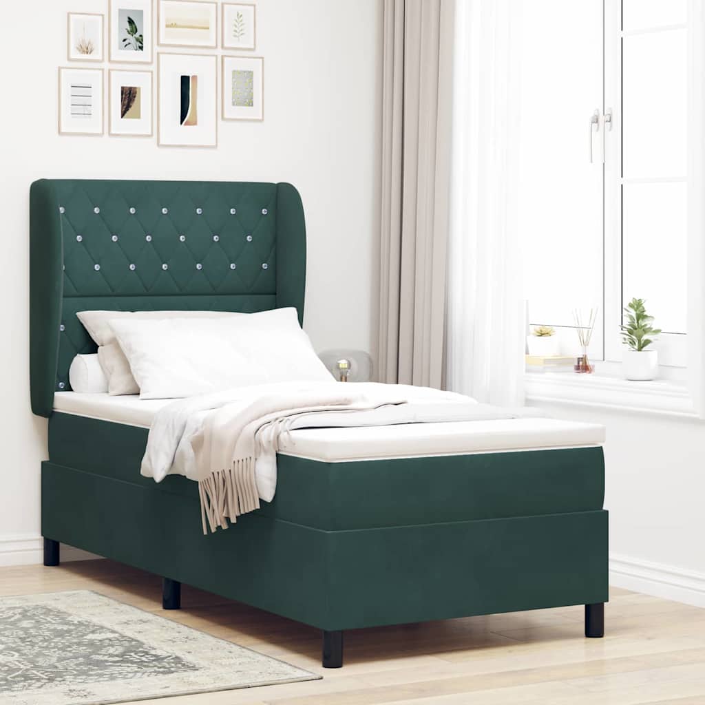 Box spring seng med madras Mørkegrøn 200 x 90 cm Fløjl