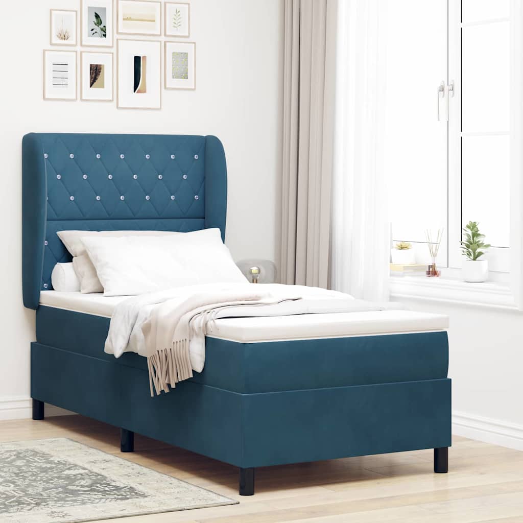 Box spring seng med hovedgærde Mørk blå 200 x 90 cm Fløjl