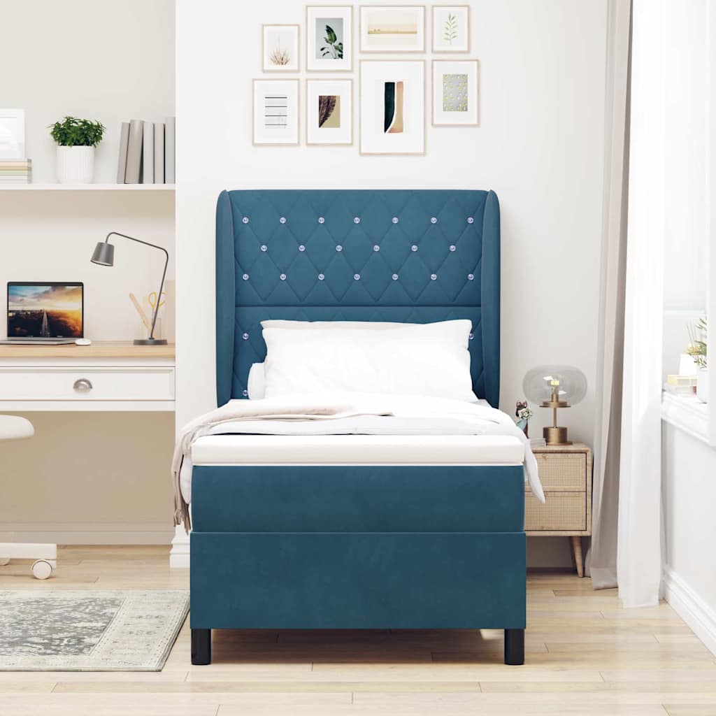Box spring seng med hovedgærde Mørk blå 200 x 90 cm Fløjl