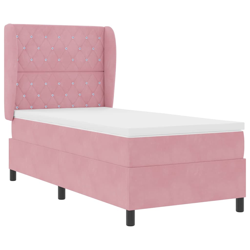 Box spring seng med hovedgærde Lyserød 200 x 90 cm Fløjl