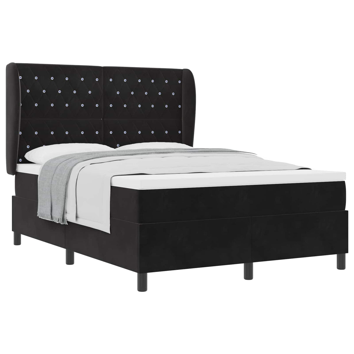 Box spring seng med madras Sort 190 x 140 cm Fløjl