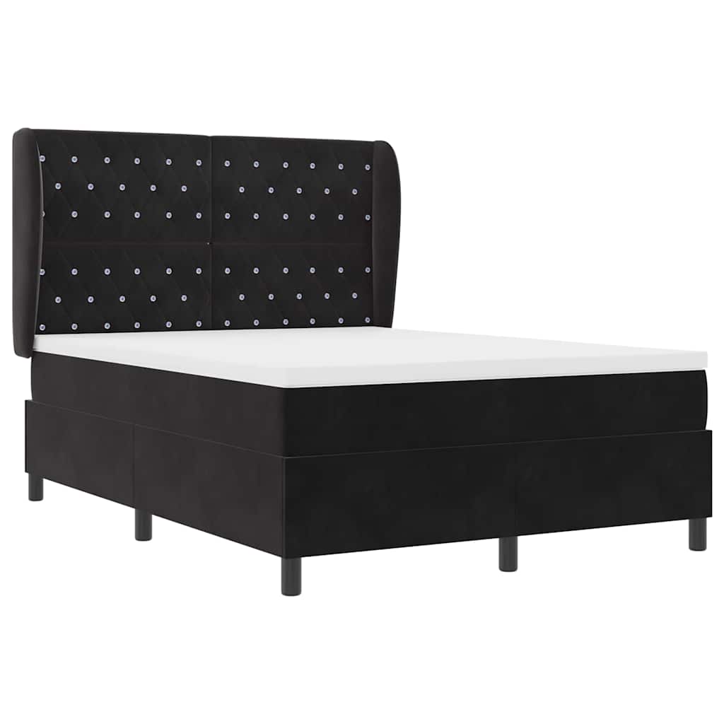 Box spring seng med madras Sort 190 x 140 cm Fløjl