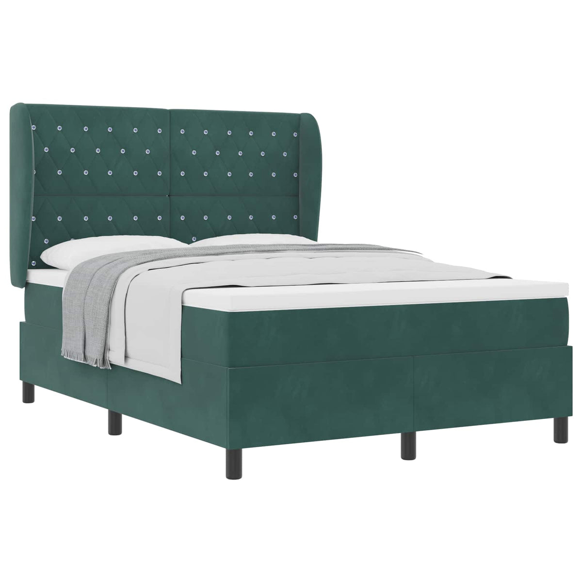Box spring seng med hovedgærde Mørkegrøn 190 x 140 cm Fløjl