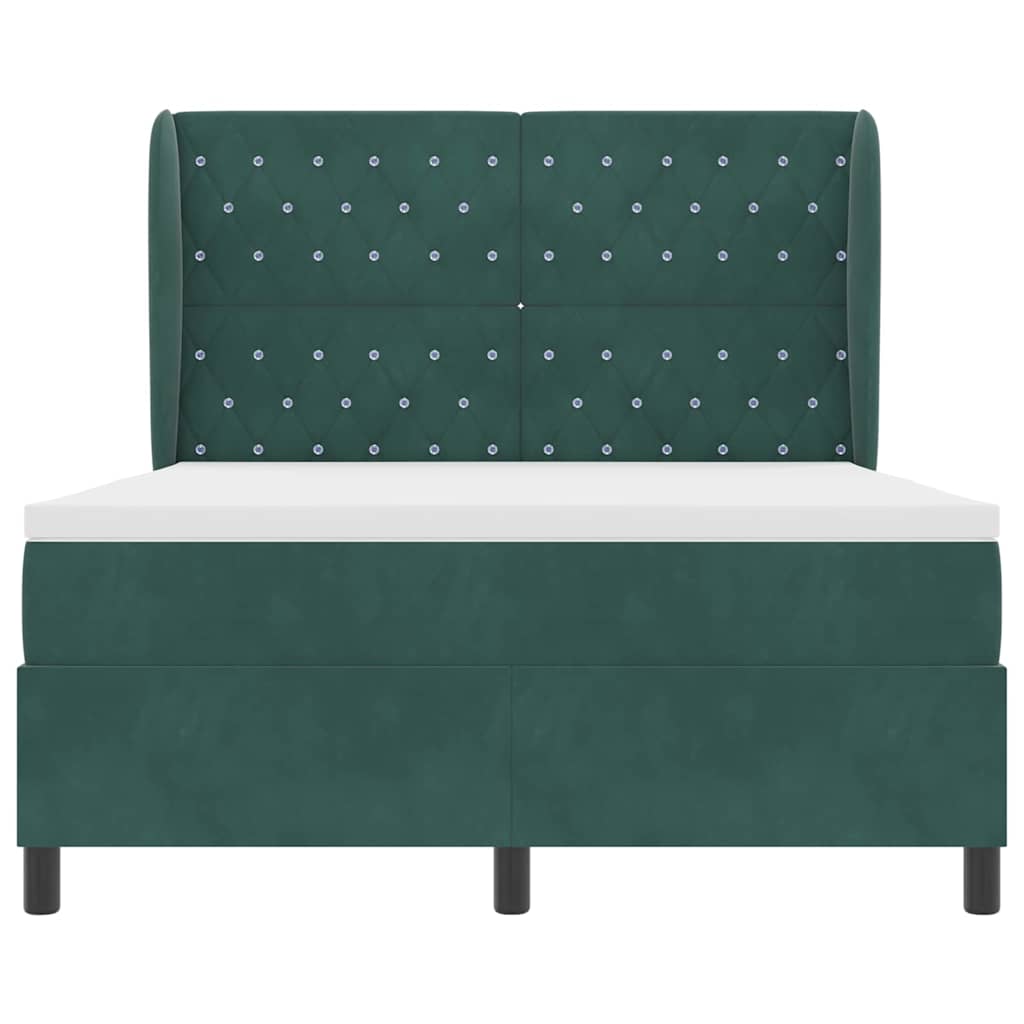 Box spring seng med hovedgærde Mørkegrøn 190 x 140 cm Fløjl