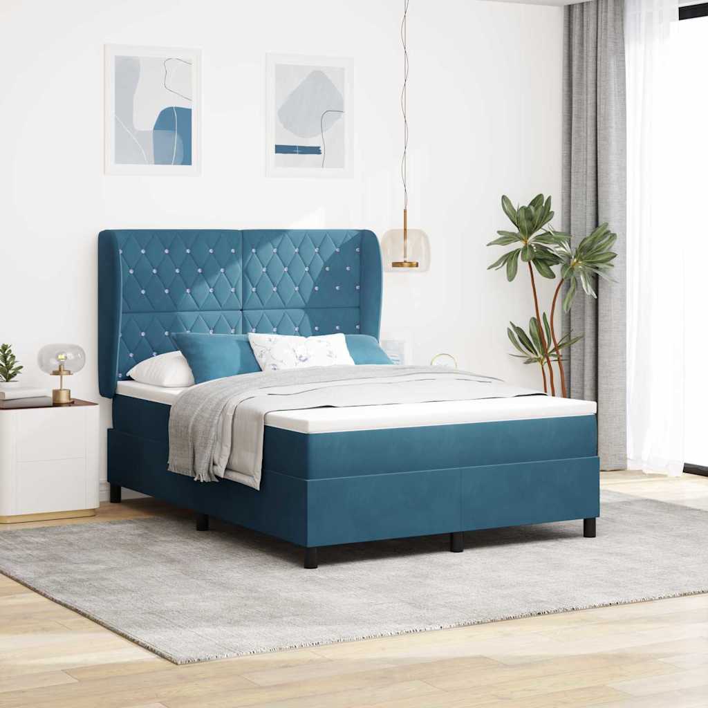 Box spring seng med hovedgærde Mørk blå 190 x 140 cm Fløjl