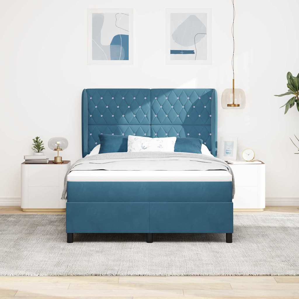 Box spring seng med hovedgærde Mørk blå 190 x 140 cm Fløjl