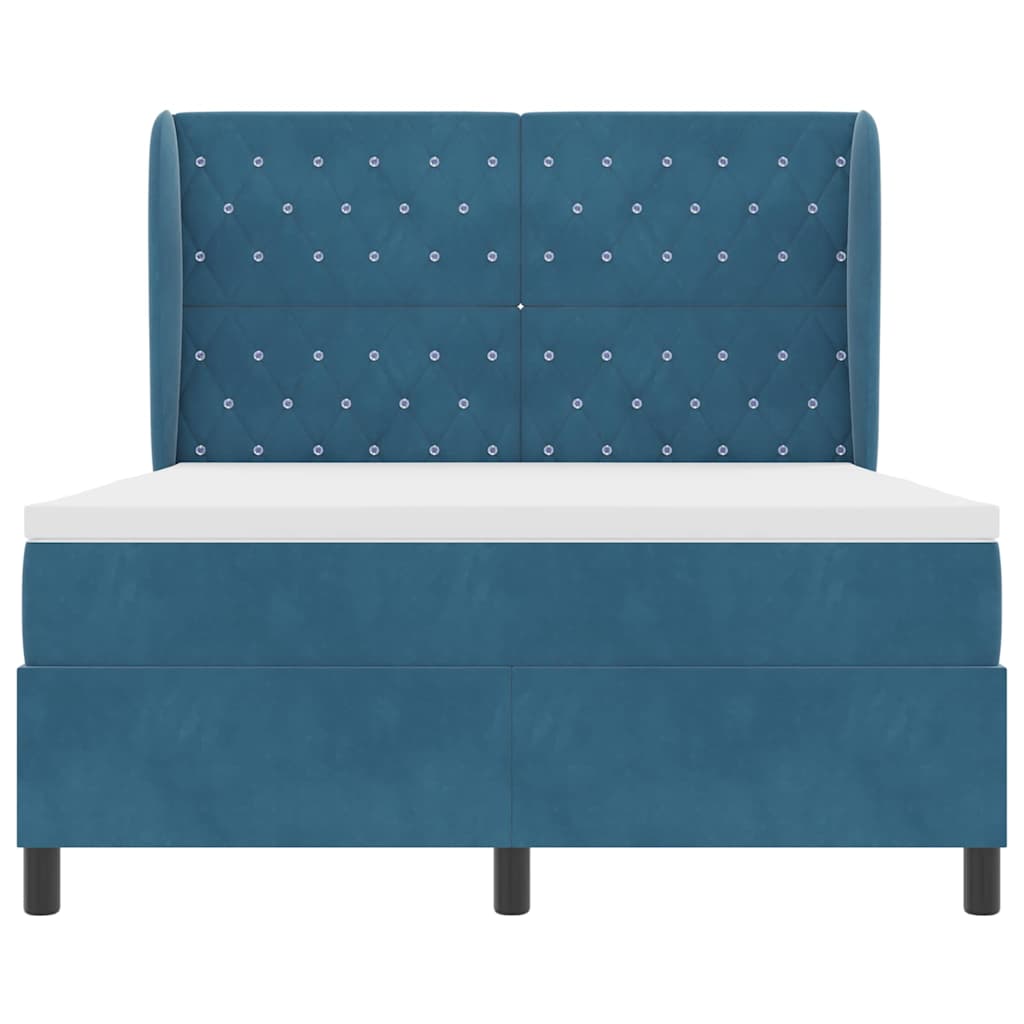 Box spring seng med hovedgærde Mørk blå 190 x 140 cm Fløjl